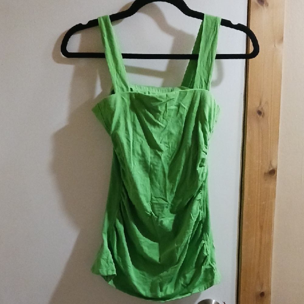 Suzy Shier Bright Lime Green Ruching Tank Top